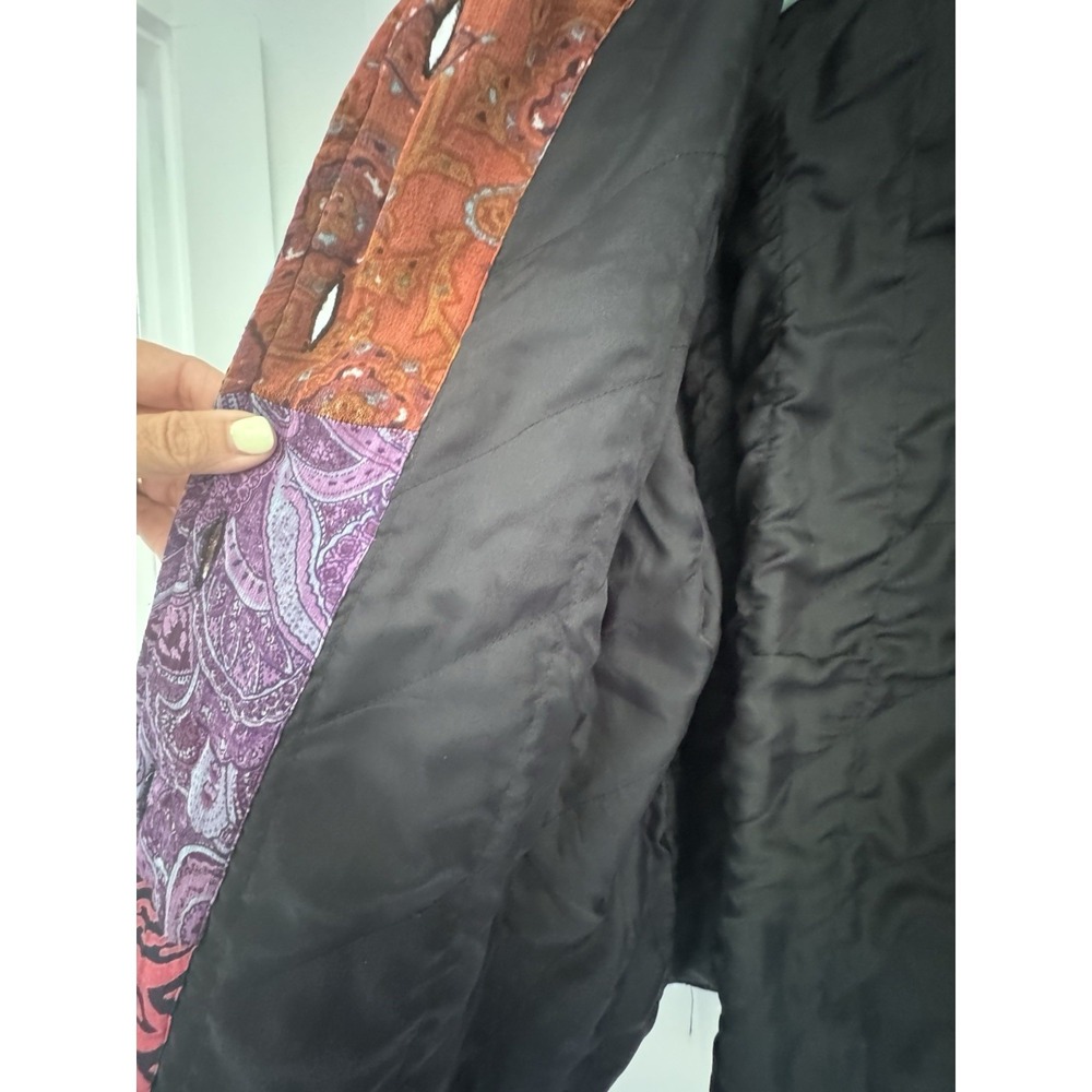 Vintage Vision by Kristin Quilted Patchwork Jacket XL Boho Artsy Rayon India - Picture 9 of 12